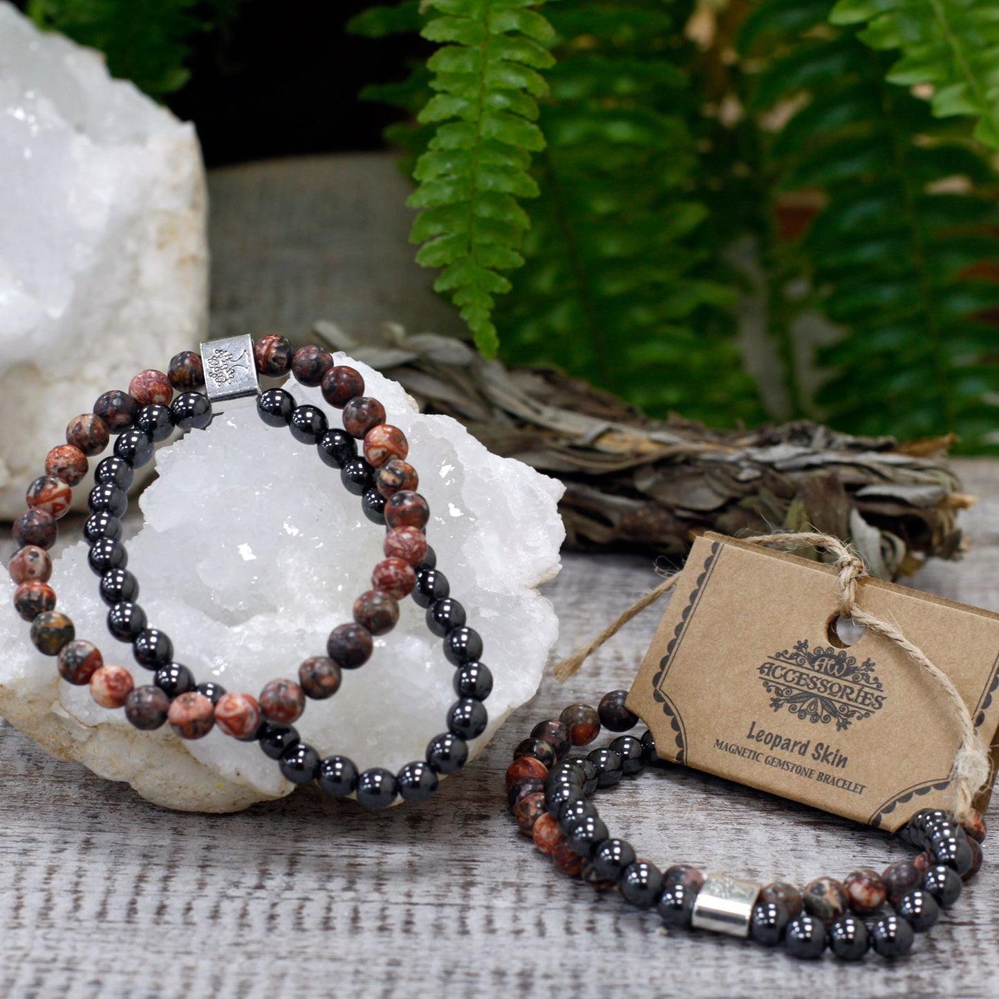 Le Bracelet Duo Énergie Instinctive Jaspe Peau de Léopard & Hématite Magnétique