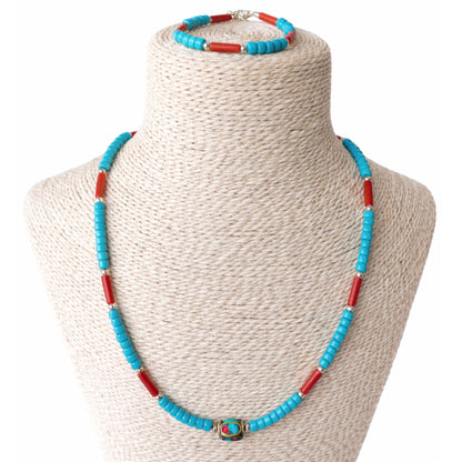 Parure Talisman des Vallées – Turquoise, Coralite & Perle Tibétaine