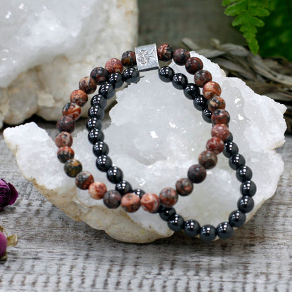 Le Bracelet Duo Énergie Instinctive Jaspe Peau de Léopard & Hématite Magnétique