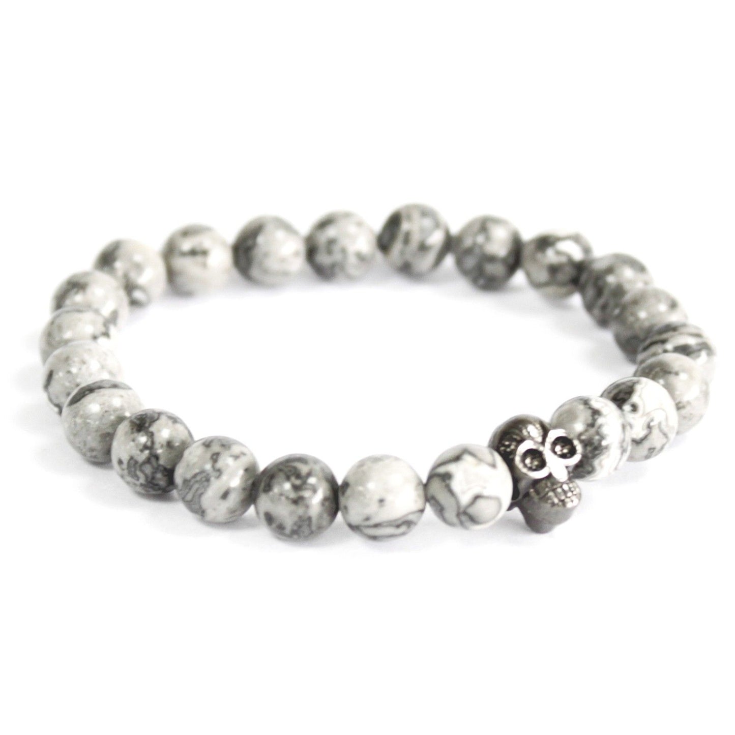 Le Bracelet Mémoire des Rocheuses Agate Grise & Crâne Totem