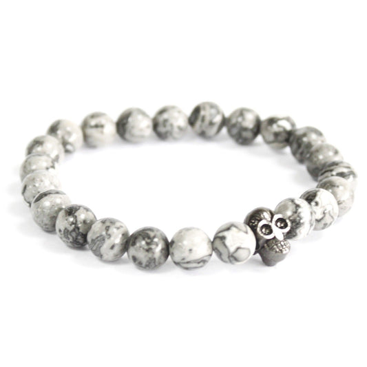 Le Bracelet Mémoire des Rocheuses Agate Grise & Crâne Totem