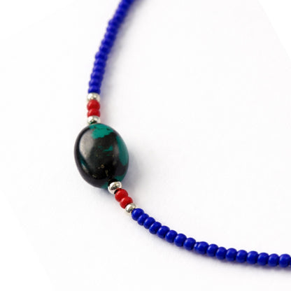 Collier Horizon Tibétain – Lapis-Lazuli & Pendentif Turquoise (42 cm)