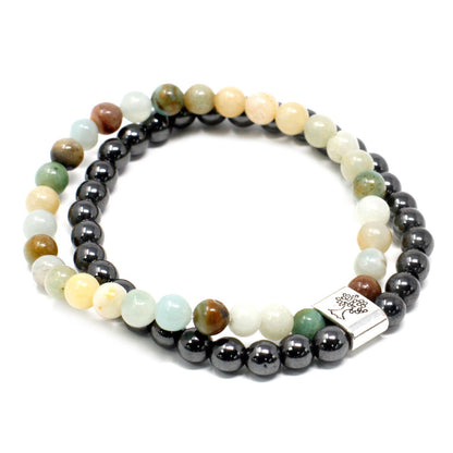 Le Bracelet Duo Évasion Sereine Amazonite & Hématite Magnétique