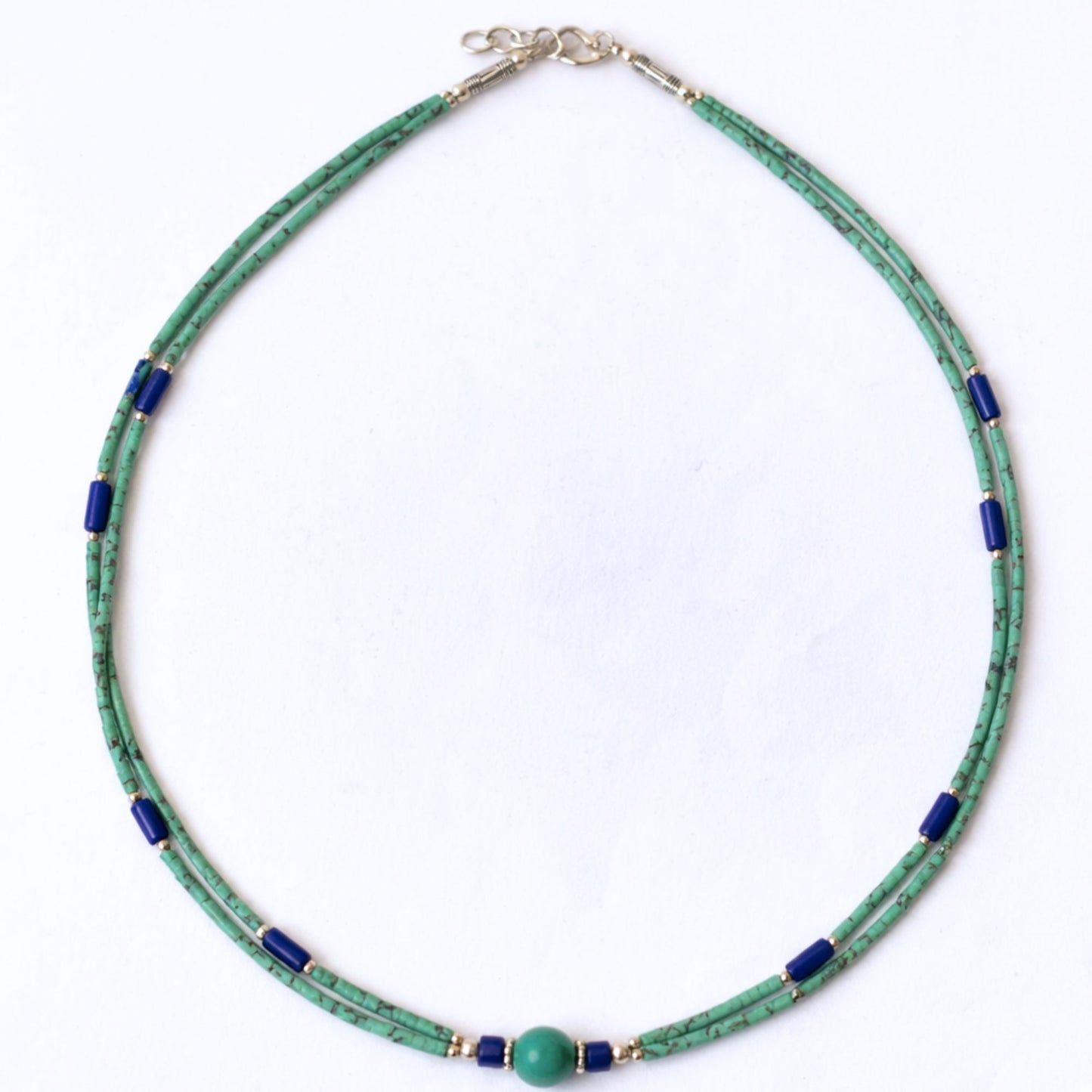 Collier Double Rang Éclat d'Azur – Turquoise, Lapis-Lazuli & Acier