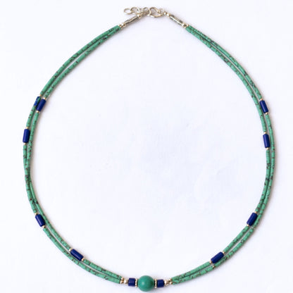Collier Double Rang Éclat d'Azur – Turquoise, Lapis-Lazuli & Acier