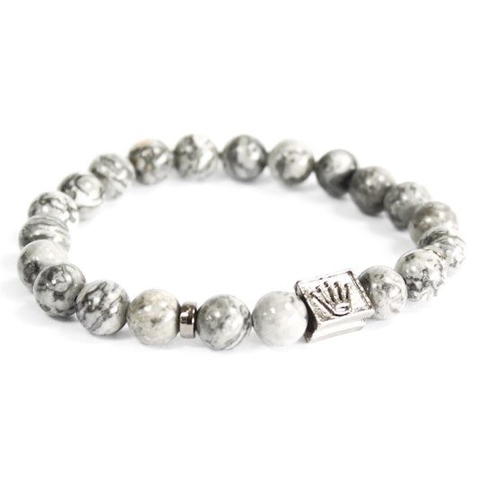 Le Bracelet Sommet de l'Himalaya Agate Grise & Lingot Royal
