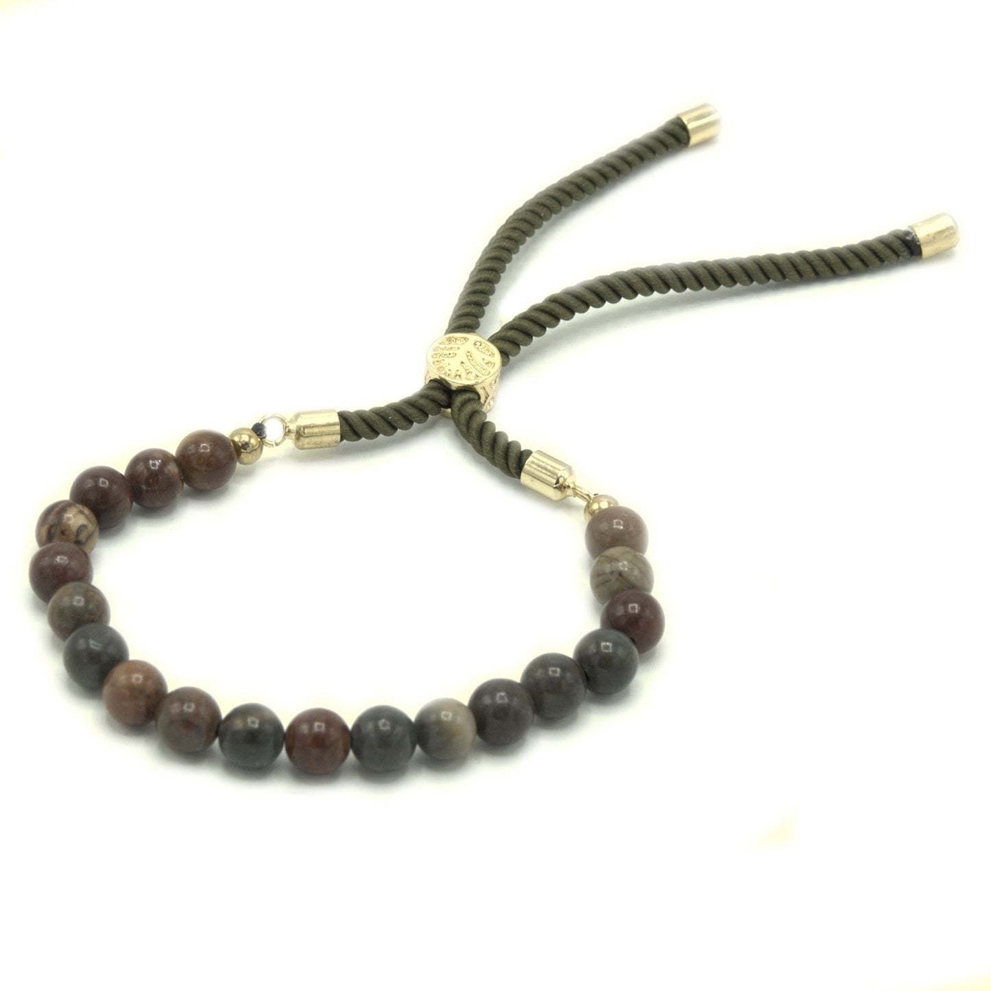 Le Bracelet Exploration Sauvage Jaspe Multicolor & Cordon Vert Olive