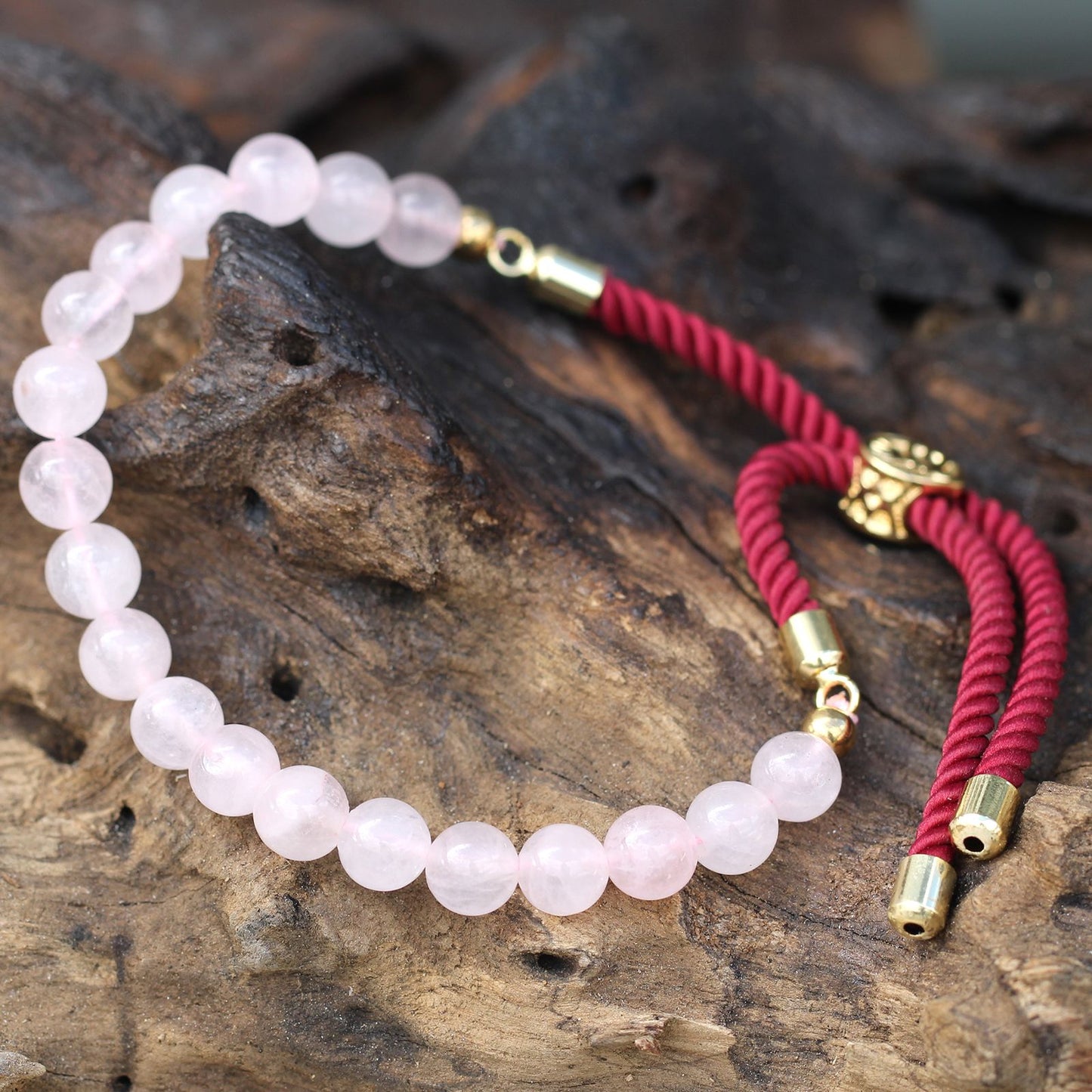 Le Bracelet Douceur de Bourgogne Quartz Rose & Cordon Bordeaux