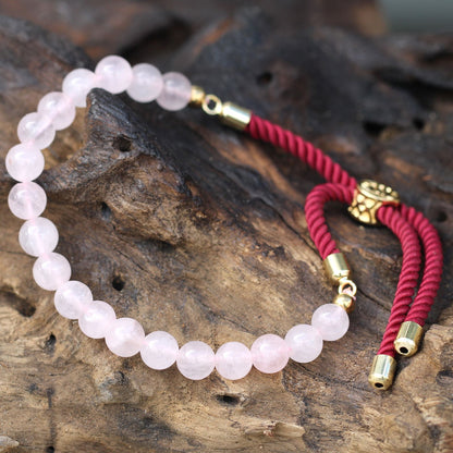 Le Bracelet Douceur de Bourgogne Quartz Rose & Cordon Bordeaux