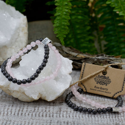 Le Bracelet Amour Infini Quartz Rose Facetté & Hématite Magnétique