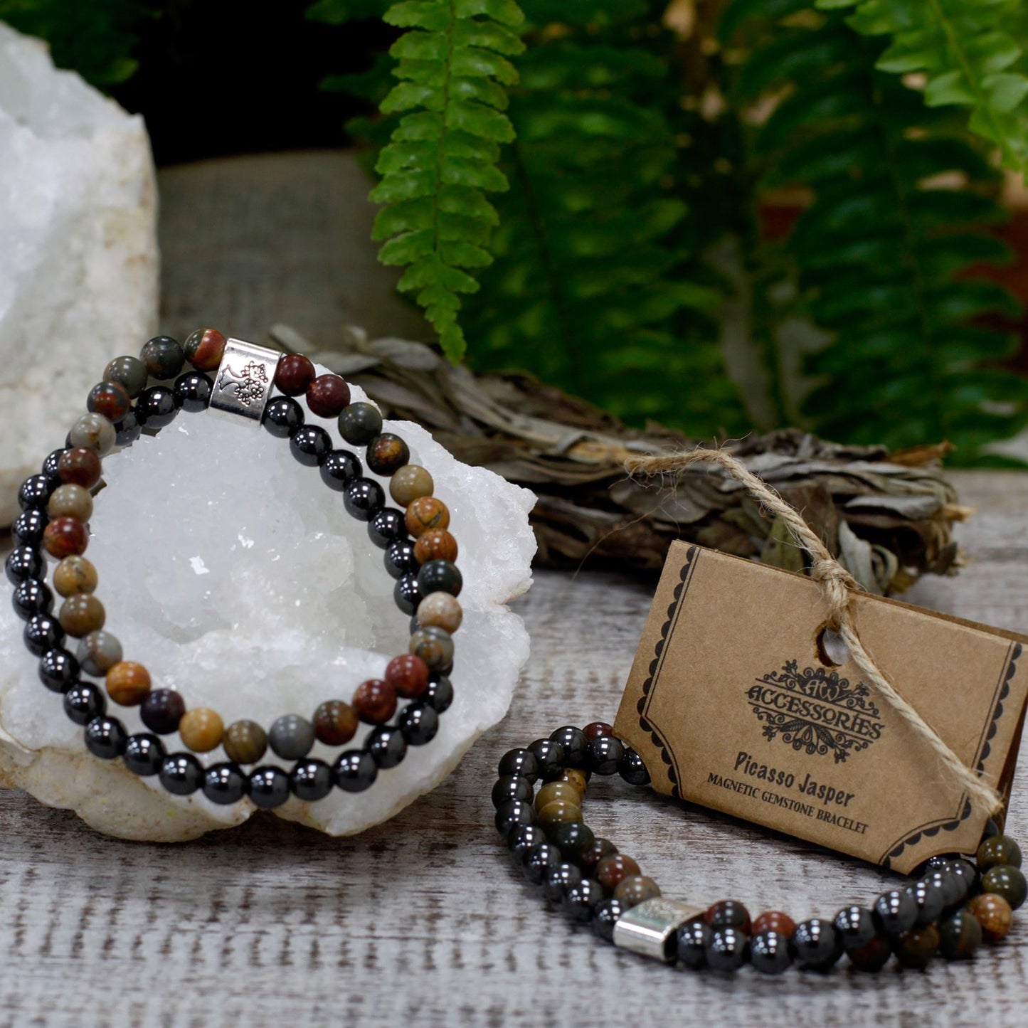 Le Bracelet Duo Élan Créatif Jaspe Picasso & Hématite Magnétique