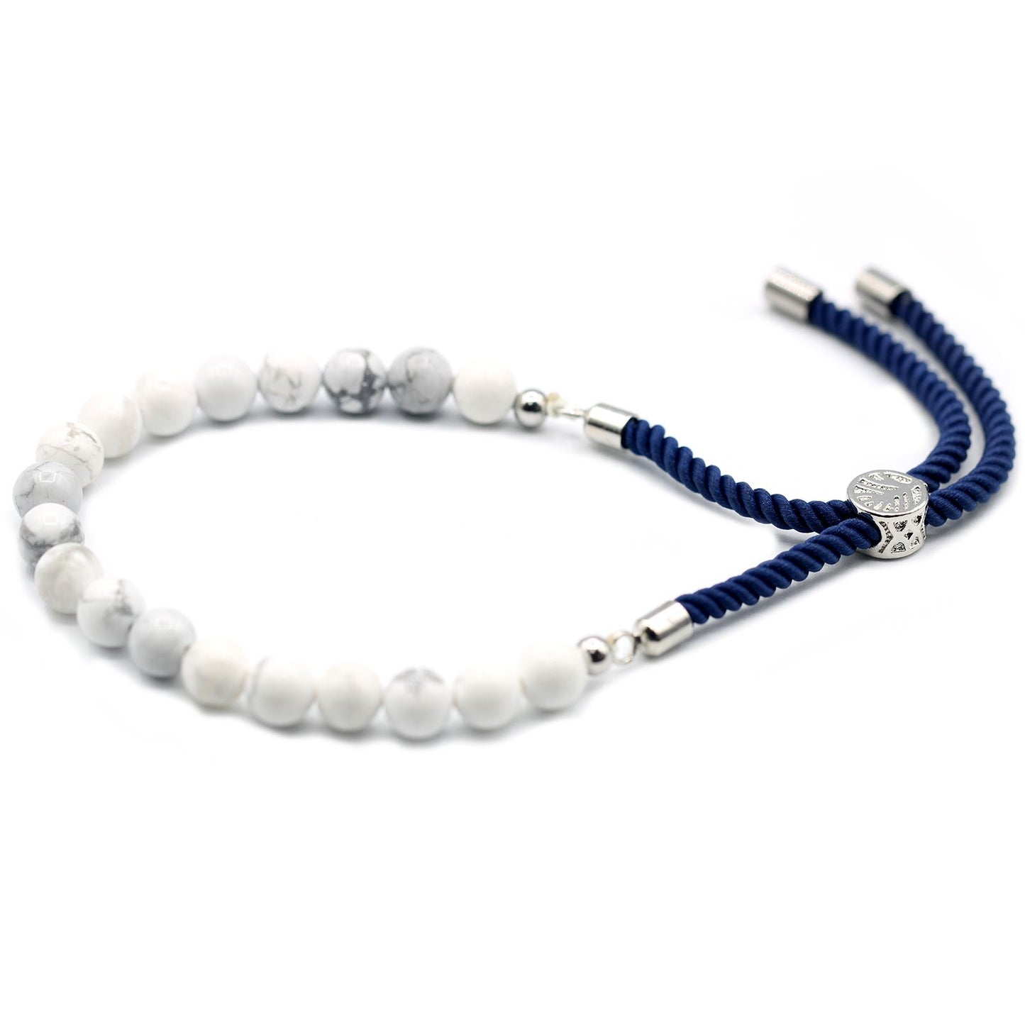Le Bracelet Sérénité d'Azur Howlite Blanche & Cordon Bleu Marine
