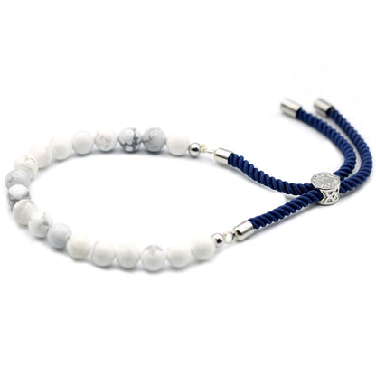 Le Bracelet Sérénité d'Azur Howlite Blanche & Cordon Bleu Marine