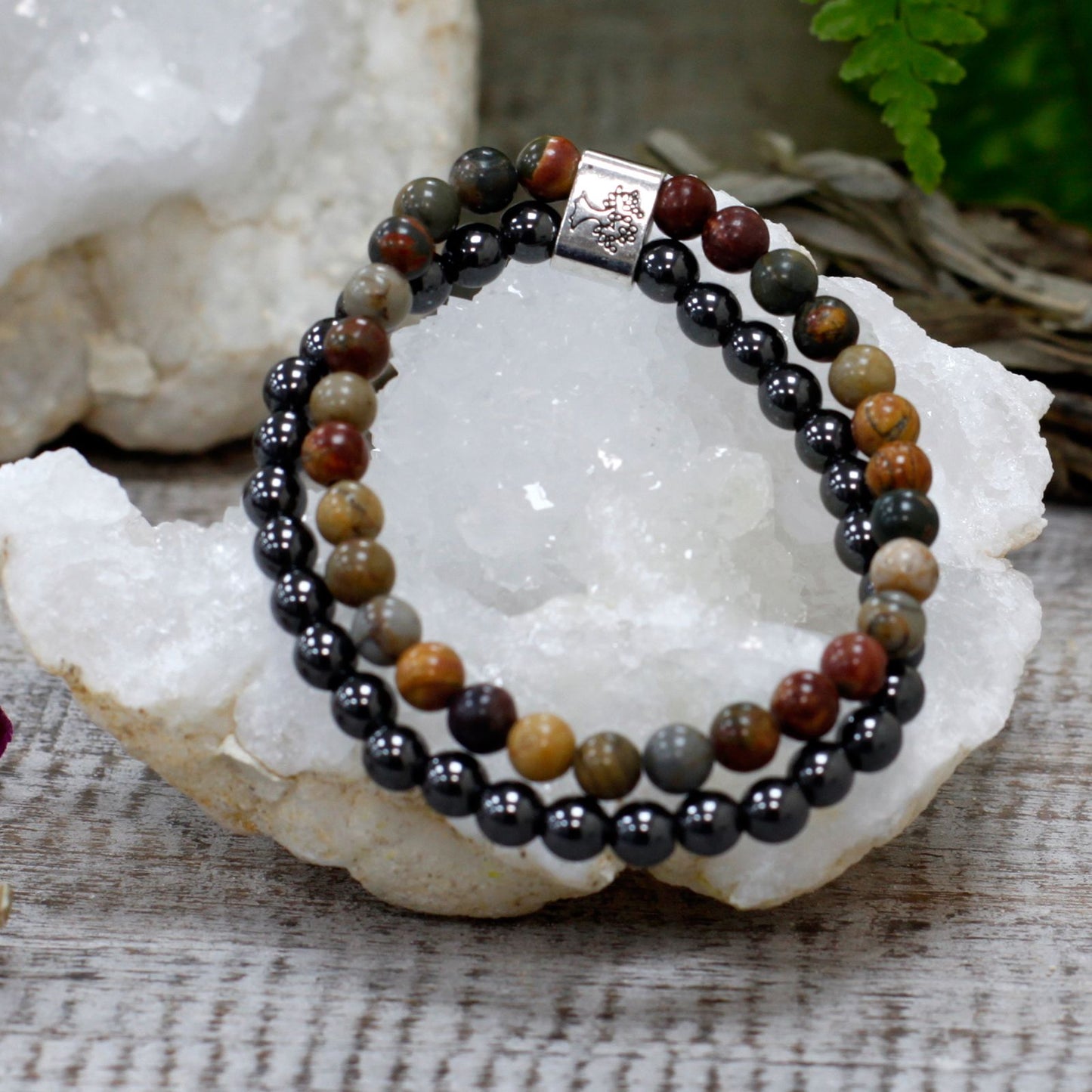 Le Bracelet Duo Élan Créatif Jaspe Picasso & Hématite Magnétique