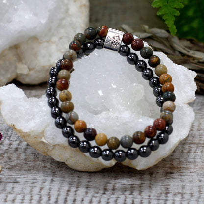 Le Bracelet Duo Élan Créatif Jaspe Picasso & Hématite Magnétique