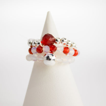 Trio de Bagues Éclipse Pourpre Agate Rouge & Pierre de Lune