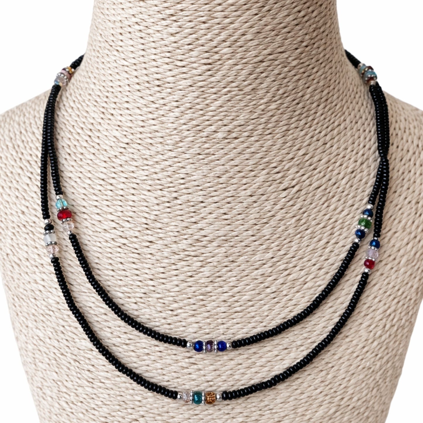Collier Double Rang Éclats d'Ébène – Onyx Noir & Perles Facettées