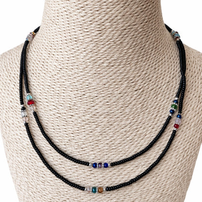 Collier Double Rang Éclats d'Ébène – Onyx Noir & Perles Facettées