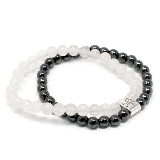 Le Bracelet Duo Clarté Originelle Quartz Blanc & Hématite Magnétique