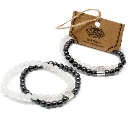 Le Bracelet Duo Clarté Originelle Quartz Blanc & Hématite Magnétique