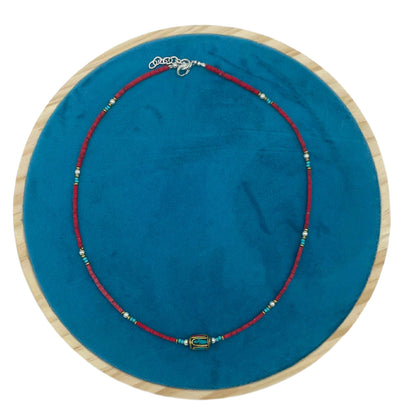 Collier Flamme du Tibet – Corail Rouge & Perle Tribale