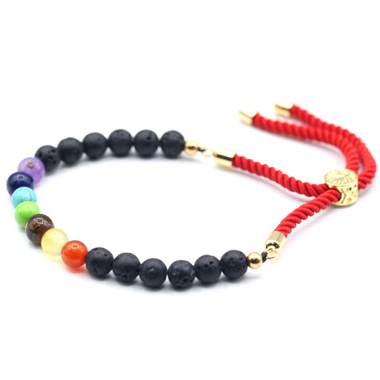 Le Bracelet Éveil Énergétique 7 Chakras & Pierres Volcaniques sur Fil Rouge