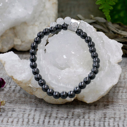 Le Bracelet Duo Clarté Originelle Quartz Blanc & Hématite Magnétique