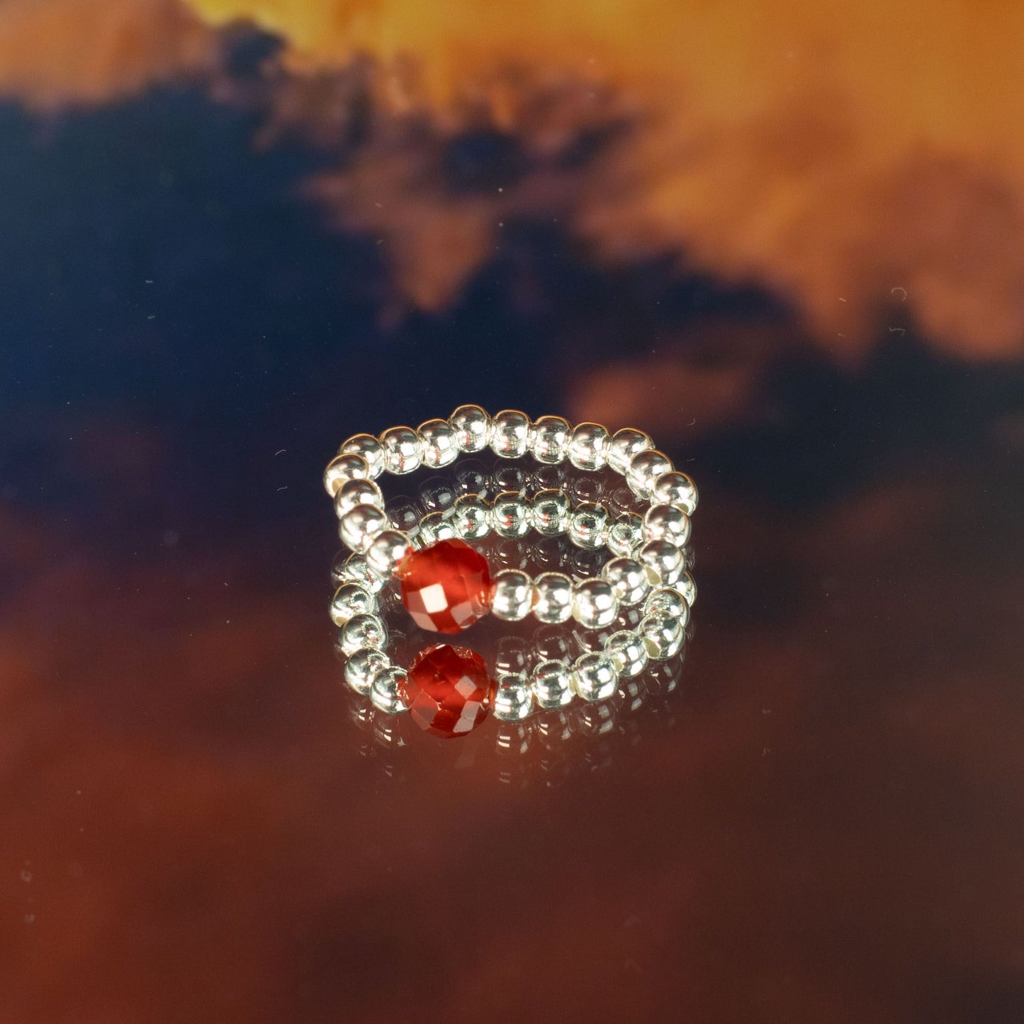 Trio de Bagues Éclipse Pourpre Agate Rouge & Pierre de Lune