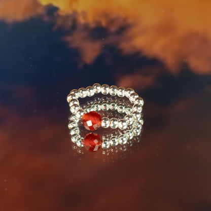 Trio de Bagues Éclipse Pourpre Agate Rouge & Pierre de Lune