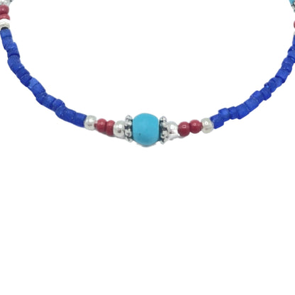 Le Bracelet Bleu de l'Himalaya Onyx Bleu & Perles de Corail