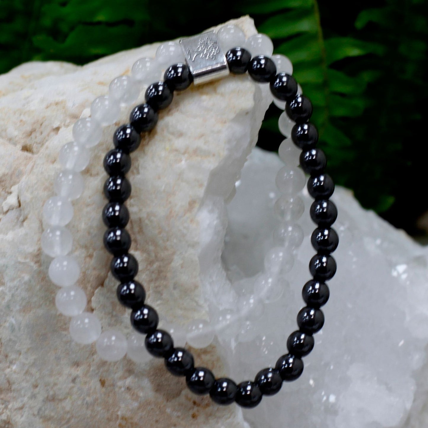 Le Bracelet Duo Clarté Originelle Quartz Blanc & Hématite Magnétique