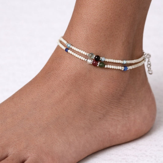 Le Bracelet de cheville Double Pureté Howlite & Éclats Facettés