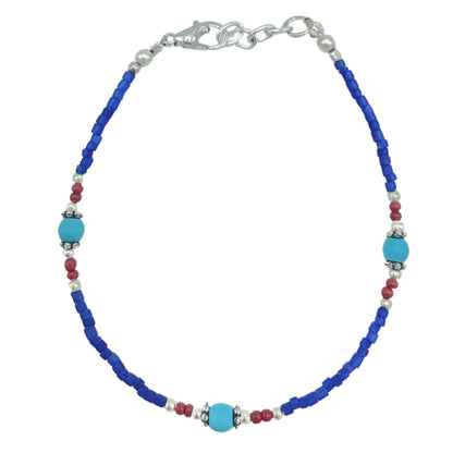 Le Bracelet Bleu de l'Himalaya Onyx Bleu & Perles de Corail