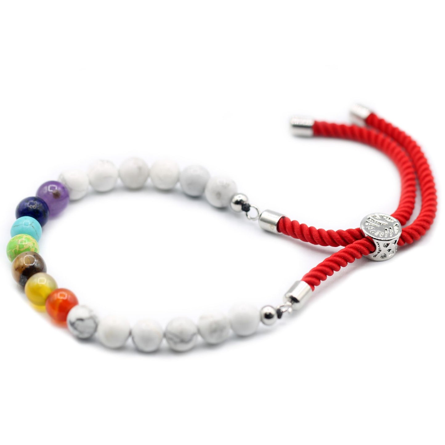 Le Bracelet Harmonie de Pureté Howlite Blanche, 7 Chakras & Fil Rouge