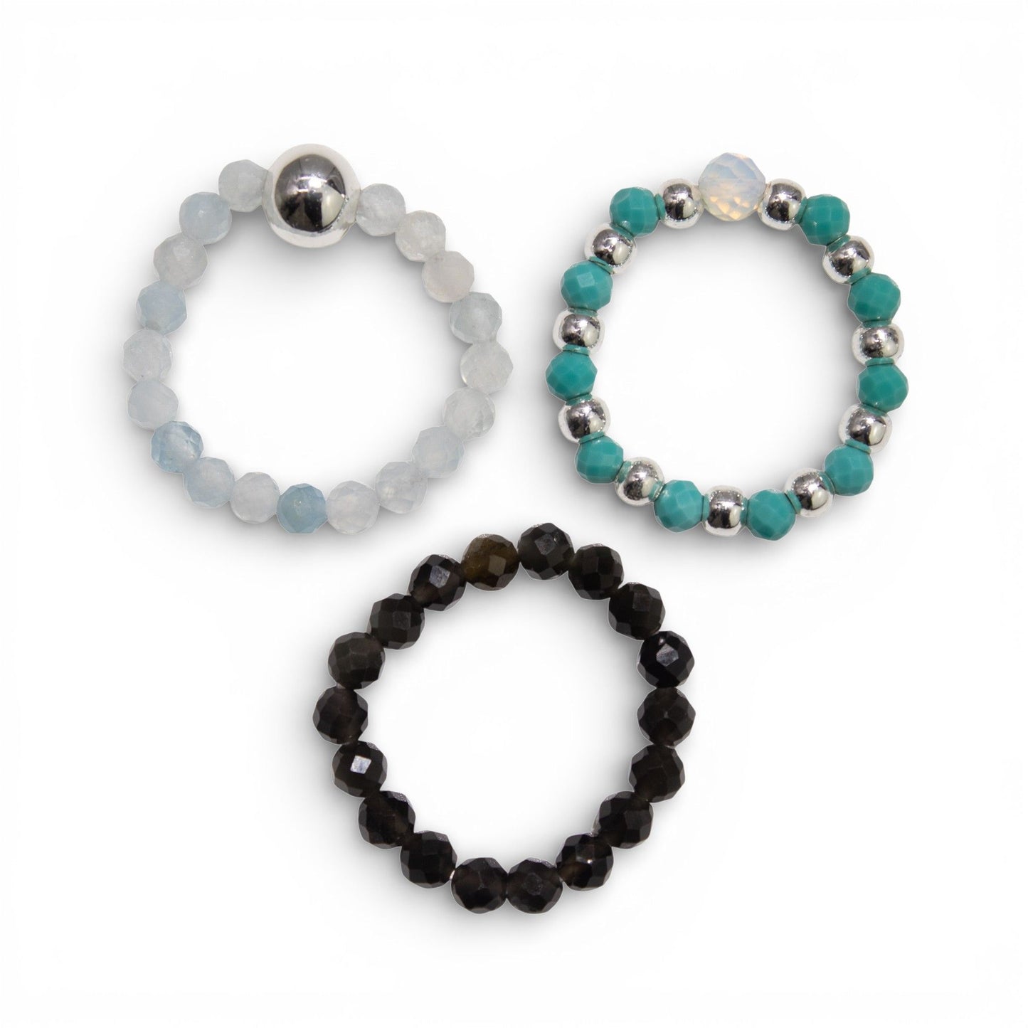 Trio de Bagues Océano sin fin Turquoise, Pierre de Lune & Onyx