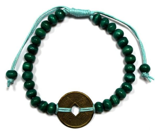 Le Bracelet Éveil du Mustang - Bois Vert & Pièce Porte-Bonheur