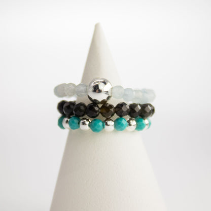 Trio de Bagues Océano sin fin Turquoise, Pierre de Lune & Onyx