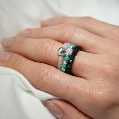 Trio de Bagues Océano sin fin Turquoise, Pierre de Lune & Onyx