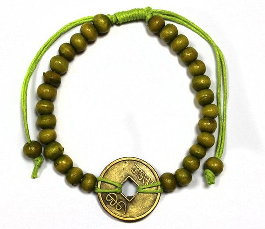 Le Bracelet Source de Vie - Bois Vert Anis & Amulette Antique