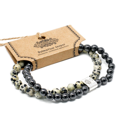 Le Bracelet Duo Équilibre Joyeux Jaspe Dalmate & Hématite Magnétique