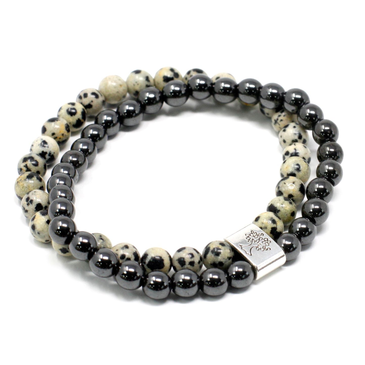 Le Bracelet Duo Équilibre Joyeux Jaspe Dalmate & Hématite Magnétique
