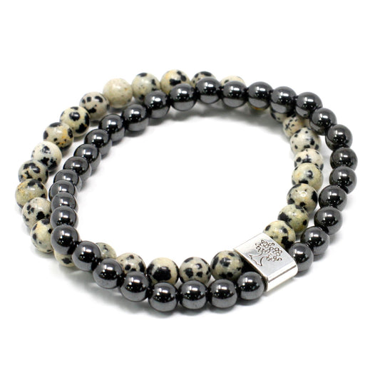 Le Bracelet Duo Équilibre Joyeux Jaspe Dalmate & Hématite Magnétique