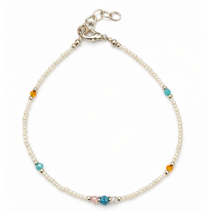 La Chaine de cheville Sérénité de l'Himalaya Howlite Blanche & Gemmes Facettées