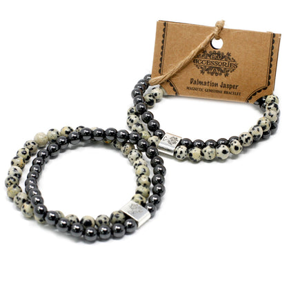 Le Bracelet Duo Équilibre Joyeux Jaspe Dalmate & Hématite Magnétique