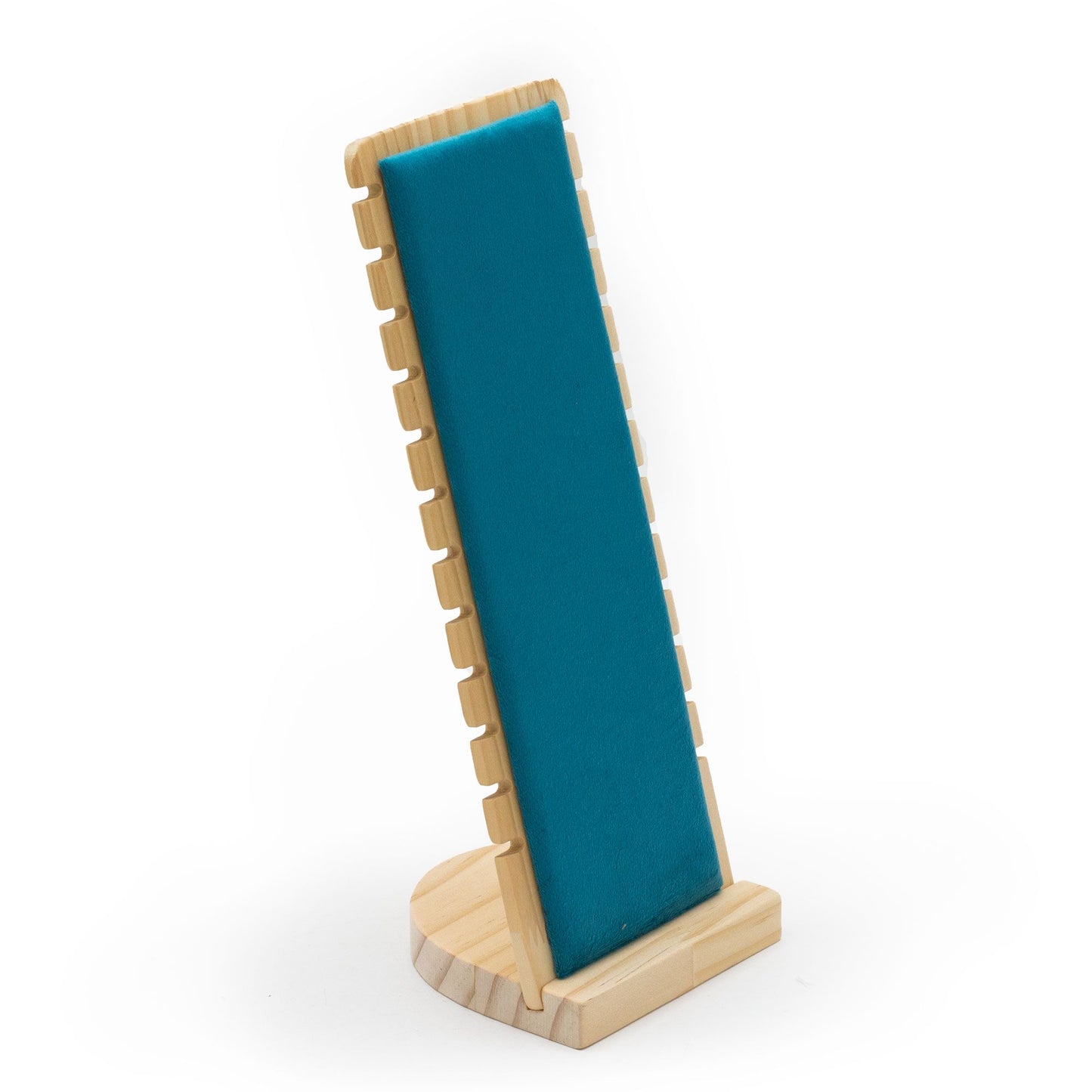 Présentoir à Colliers Haut & Plat – Bois & Daim Turquoise