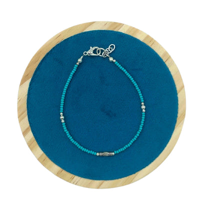 Le Bracelet Azur Népalais Turquoise & Perle Larme d'Argent