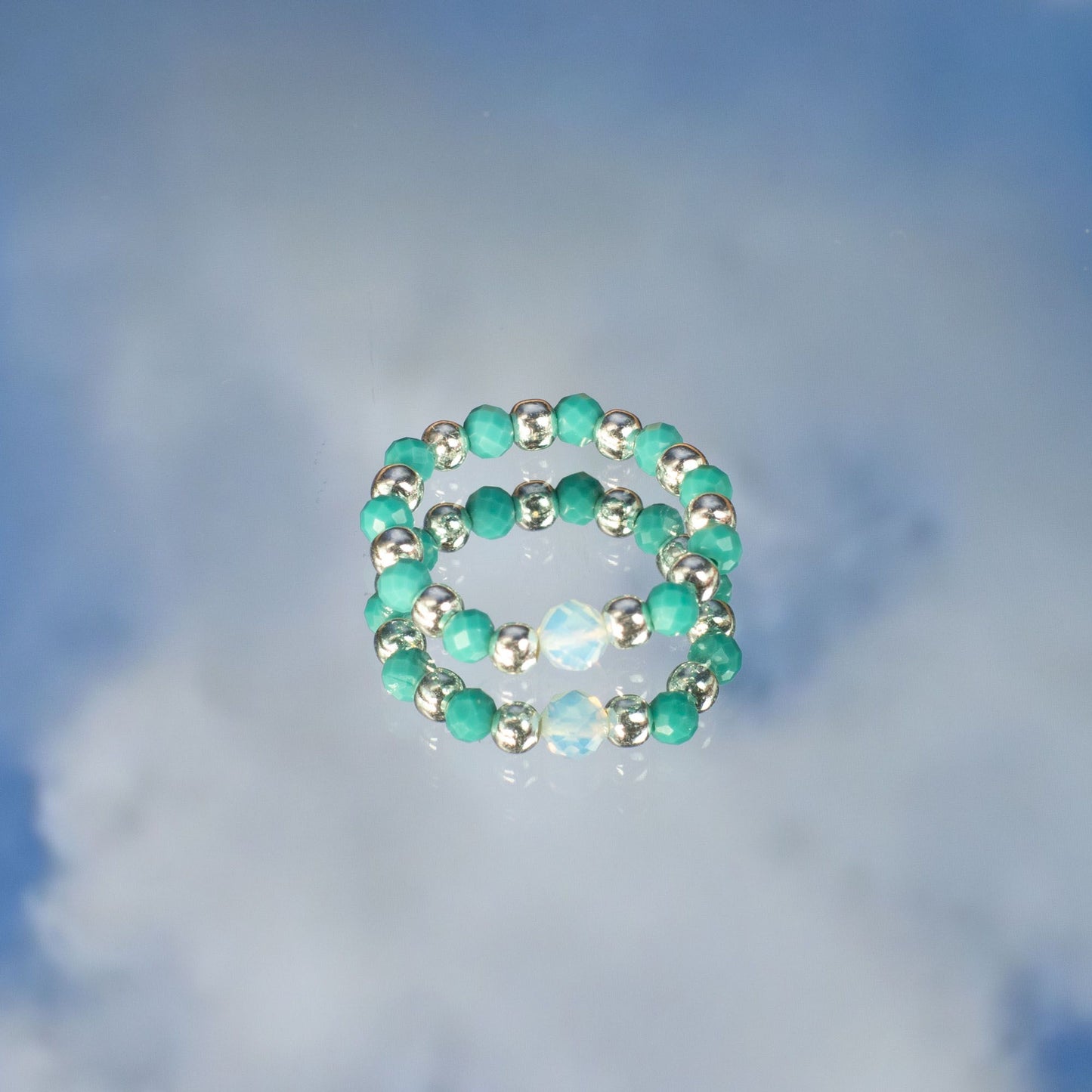 Trio de Bagues Océano sin fin Turquoise, Pierre de Lune & Onyx