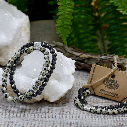 Le Bracelet Duo Équilibre Joyeux Jaspe Dalmate & Hématite Magnétique