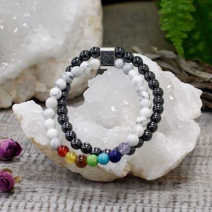 Le Bracelet Duo Harmonie du Cœur Rhodonite & Hématite Magnétique